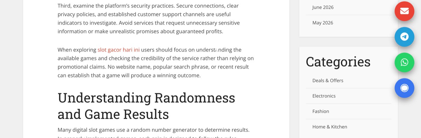 A paragraph of ebayfront.com's post Exploring Online Slot Games on 30 October 2026, with the words slot gacor hari ini set as a red link in the sentence When exploring slot gacor hari ini users should focus on understanding the available games, beside a Categories sidebar listing Deals and Offers, Electronics, Fashion and Home and Kitchen
