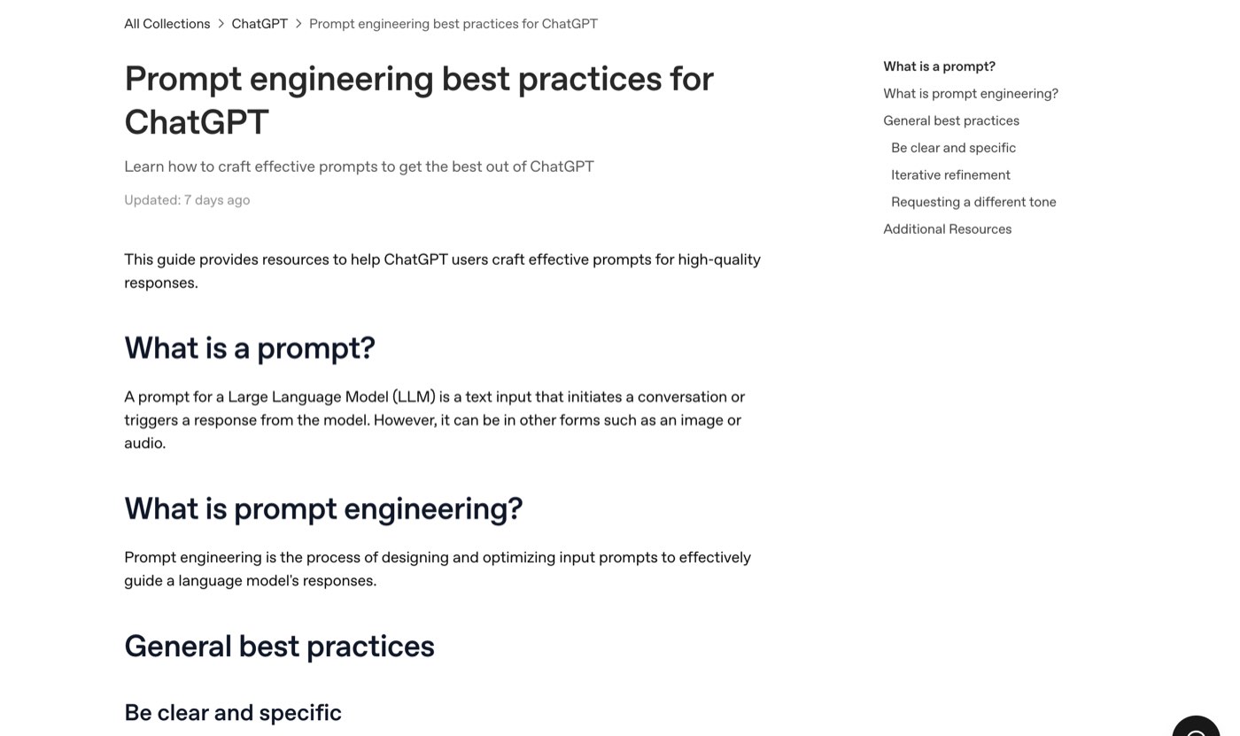 OpenAI's help-centre article Prompt engineering best practices for ChatGPT on October 26, 2026, marked Updated 7 days ago, defining a prompt as a text input that initiates a conversation or triggers a response from the model, which can also be an image or audio, and defining prompt engineering