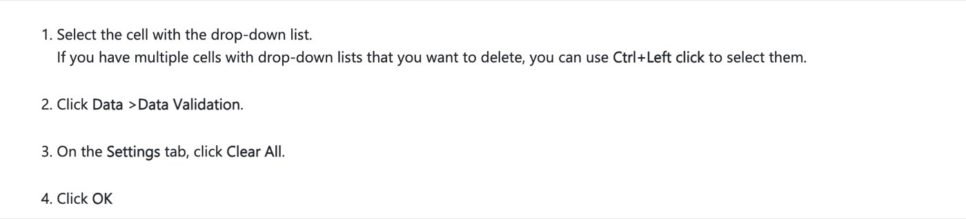 Microsoft's four steps to remove an Excel drop-down list on September 27, 2026: select the cell, click Data then Data Validation, click Clear All on the Settings tab, click OK