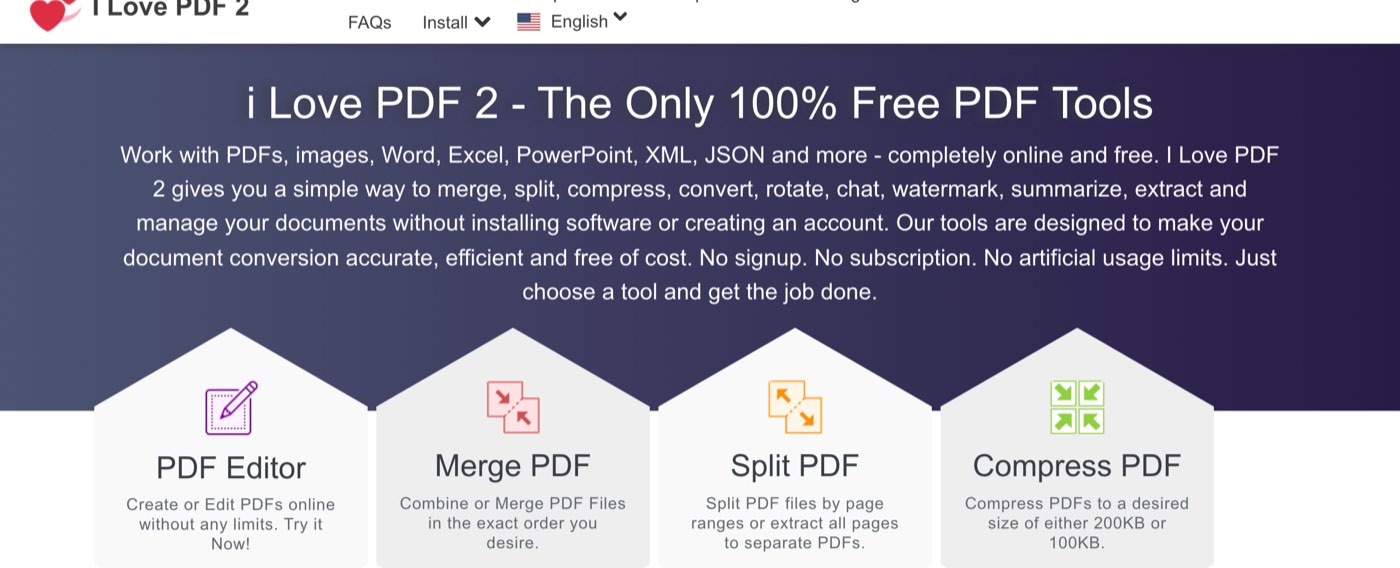 The homepage of ilovepdf2.com on October 23, 2026, headed i Love PDF 2 - The Only 100% Free PDF Tools, with PDF Editor, Merge PDF, Split PDF and Compress PDF tiles