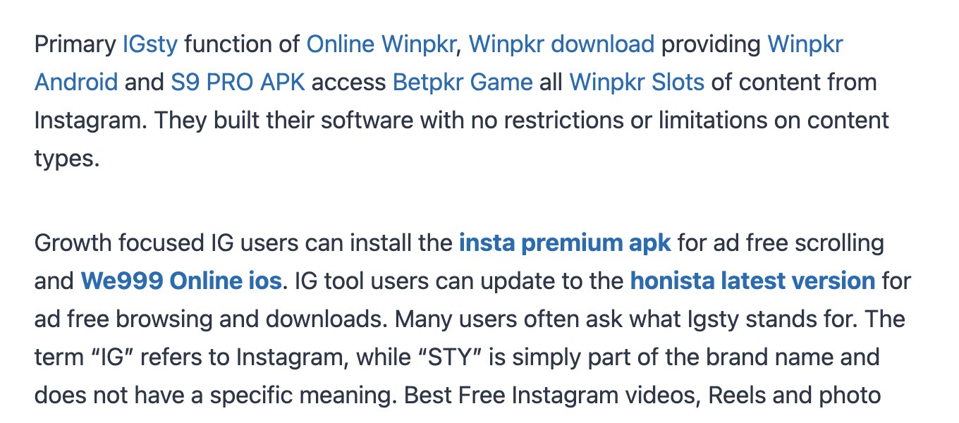 igsty.co.in on October 18, 2026: a paragraph reading Primary IGsty function of Online Winpkr, Winpkr download providing Winpkr Android and S9 PRO APK access Betpkr Game all Winpkr Slots of content from Instagram, with each name shown as a link