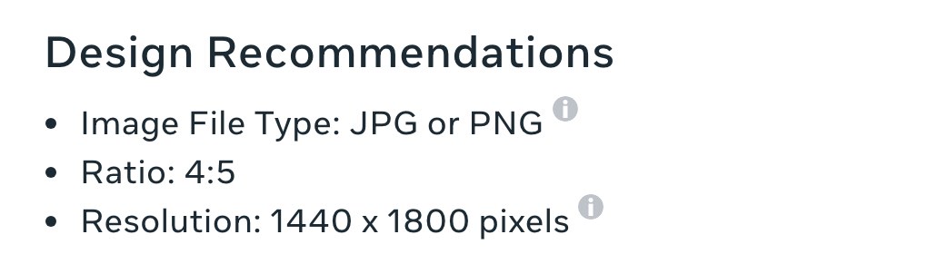 Meta's Ads Guide for Instagram feed image ads on September 30, 2026, under Design Recommendations, listing image file type JPG or PNG, ratio 4:5 and resolution 1440 x 1800 pixels